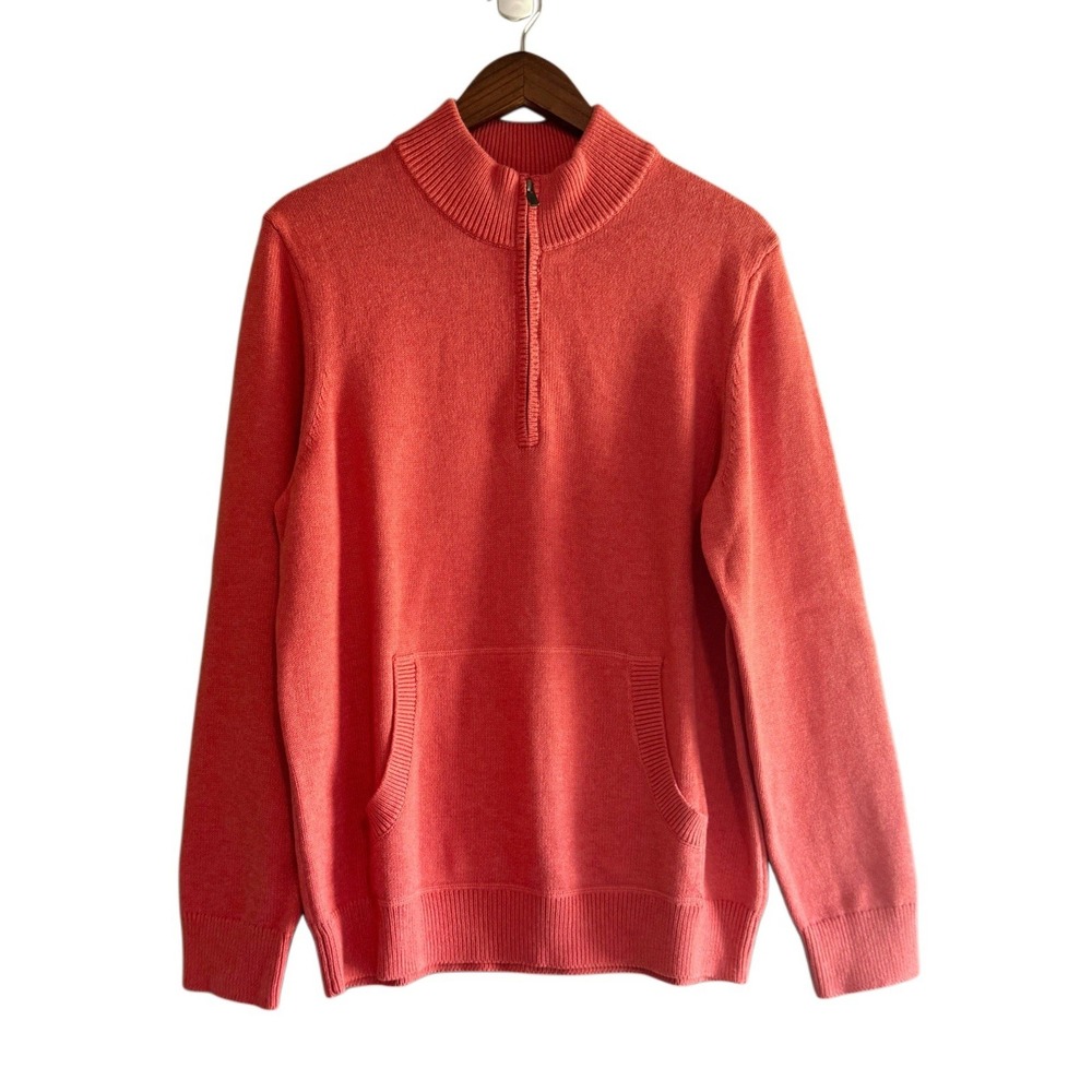 LL Bean Cotton Cashmere 1/4 Zip Pullover Sweater Men Classic Coral Ribbed Medium